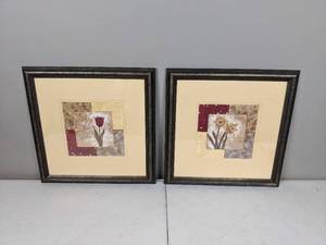 lot 154 image: (2) Framed Red and Yellow Flower Wall Art, 14 x 14