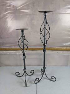 lot 180 image: Gorgeous Set of (2) Metal Pillar Candle Holders