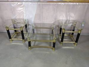lot 185 image: Elegant Set of (3) Glass Top Gold Finish Matching Tables