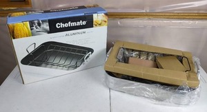 lot 202 image: New Chefmate 2 Piece Aluminum Roaster with Non-stick Rack