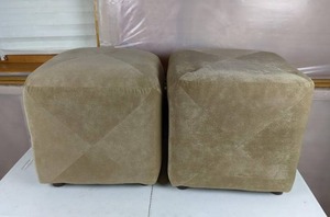 lot 209 image: Set of (2) Tan Square Cube Ottomans