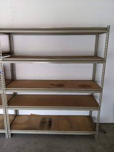 lot 233 image: 5-Tier Metal Storage Shelving Unit with Wooden Shelves