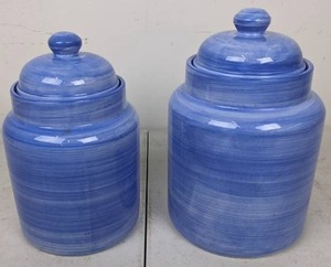 lot 70 image: Pair of Blue Ceramic Canisters with Lids from Frank Richman for At Home