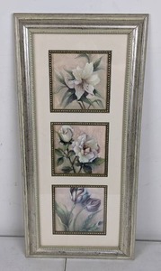 lot 85 image: FramedMatted Wall Art Trio of Floral Prints in Muted Colors