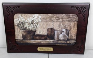 lot 78 image: Still Life Wall Art in Carved Wooden Frame with Scripture