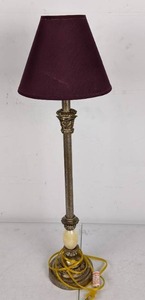 lot 60 image: Metal and Stone Base Table Lamp with Burgundy Shade