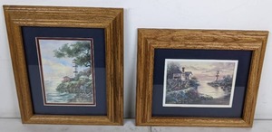 lot 96 image: Pair of Framed Art Prints by Carl Valente Beacon Light Bay and Lighthouse Point