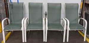 lot 58 image: Set of 4 Outdoor Patio Chairs (White Metal Frame, Greenish Gray Mesh Sling Seat)