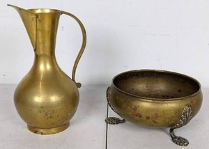 lot 47 image: Vintage Brass Pitcher and Brass Footed Bowl