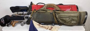 lot 49 image: Pair of Golf Bags with an Assortment of Golf Clubs (Mizuno, Wilson, RAM, and More)