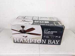 lot 45 image: New Hampton Bay Menage 52 in. Integrated LED Indoor Low Profile Brushed Nickel Ceiling Fan