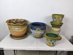 lot 102 image: Assortment of Painted Garden Planter Pots