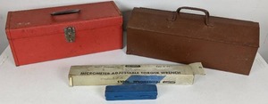lot 126 image: Pair of Vintage Toolboxes Filled w Tools, Impact Driver in Case, & Mechanics Micrometer Adjustable Torque Wrench in Original Box