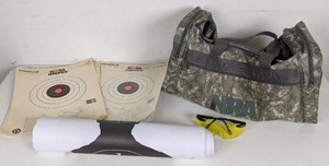 lot 120 image: NRA Duffle Bag, Safety Goggles, Tarket Keepers, & More