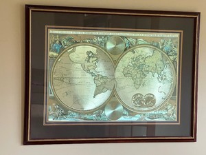 lot 16 image: Framed FoilMetallic Framed Decorative World Map