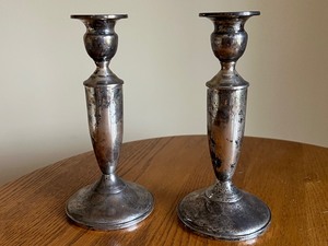 lot 19 image: Pair of Sterling Weighted Candle Holders