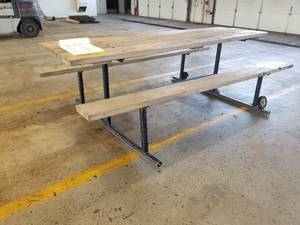 lot 70 image: Wood Top & BenchesMetal Wheeled Heavy Duty Picnic Table