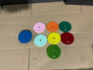 Unbranded 4 in. JHX Wet Diamond Polishing Pads for GraniteConcrete (Set of 7) with 4 in. Semi-Rigid Back Holder. See Pictures