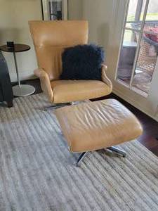 Luxurious Midcentury Styled Swivel Recliner and Ottoman