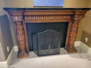 Opulent Stone Mantel Faux Fireplace