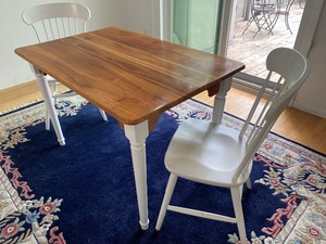 lot 35 image: Handcrafted Farmhouse Style Table and Two Chairs