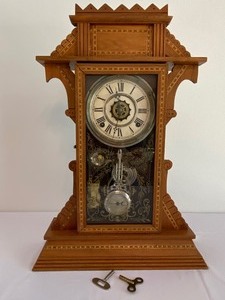 lot 7 image: Antique Waterbury Sussex One Day Walnut Clock