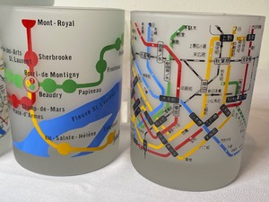 lot 107 image: Set of Six Frosted Tumblers Featuring Subway Maps of the World