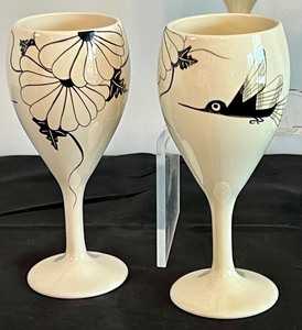 lot 25 image: Set of Hand Painted Wine Glasses