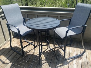 lot 206 image: Metal High Top Patio Table and Two Chairs