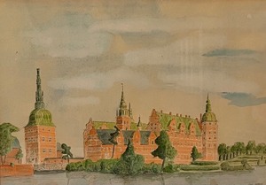 lot 386 image: Vintage Art of Frederiksborg Slot in Hillerod, Denmark by Sabroe