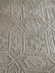 lot 447 image: Lovely Large Cream Colored Hand Knit Coverlet