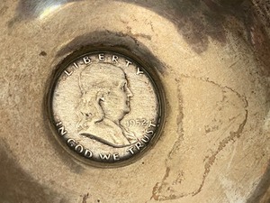 lot 372 image: 1952 Franklin Half Dollar Coin Mounted in Sterling Bowl