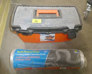 new plastic toolbox and roll of aluminum foil duct
