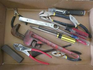 Box of wrenches and screwdrivers
