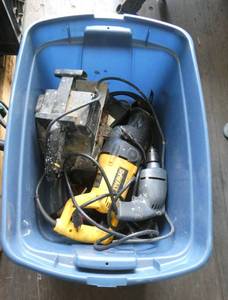 Tote of power tools that need new cords