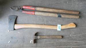 Axe, hammer, and tree snips