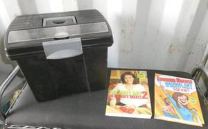 File organizer box and Rachel Ray cook books