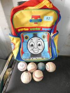 Thomas the train bag with 5 baseballs