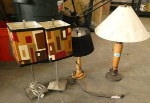 FOUR small table lamps with shades
