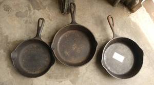 3 smaller cast iron fry pans size 5