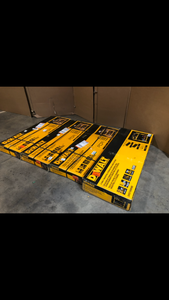 lot 23 image: Mix Lot of DEWALT Yellow 3-Tier Wire Steel Garage Storage Shelving Unit (50 in. W x 48 in. H x 18 in. D) - Original Customer returns - Review all pictures