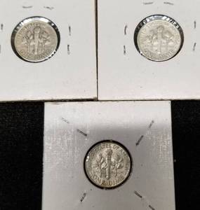 3 SILVER US DIMES 1952-D 1953-D 1961-D