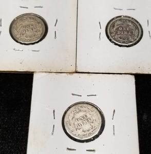 GROUP OF 3 US BARBER DIMES AS PICTURED
