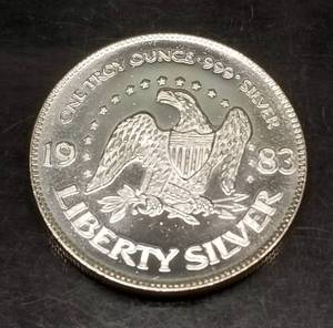 1 TROY OZ .999 FINE SILVER 1983 AMARK LIBERTY ROUND