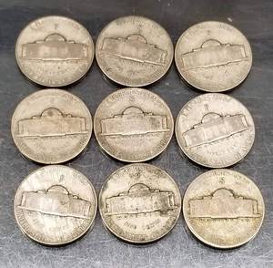 GROUP OF (9) US WWII WAR TIME SILVER NICKELS