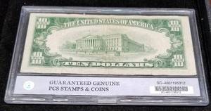1953 US $10 BLUE SEAL SILVER CERTIFICATE FEDERAL RESERVE NOTE