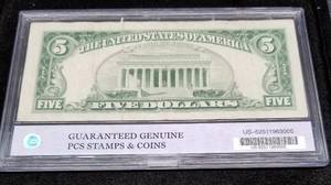 1963 US $5 RED SEAL FEDERAL RESERVE NOTE