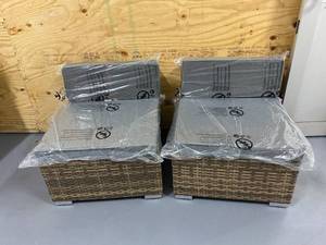 lot 11 image: OUTSUNNY Lot of 2- Outdoor Wicker Seating with Grey Cushions (please see description for more details)