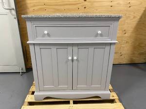 lot 9 image: HOME DECORATORS COLLECTION Fremont 32 in. W x 22 in. D Vanity in Grey with Granite Vanity Top in Grey with White Sink