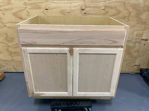 lot 23 image: HAMPTON BAY Hampton Unfinished Beech Recessed Panel Stock Assembled Sink Base Kitchen Cabinet (36 in. x 34.5 in. x 24 in.)
